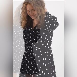 Chic Black and White Polka Dot Long Sleeve Dress